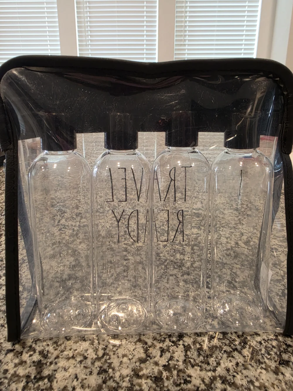 Rae Dunn "Travel Ready" Clear Travel Bottle Set - Black Trim - Picture 6 of 6